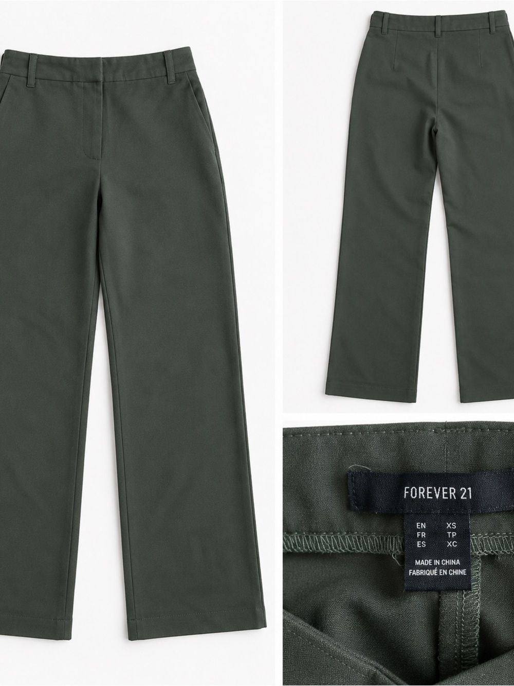 Forever 21 Dark Olive Green Straight-Leg Pants – Size XS